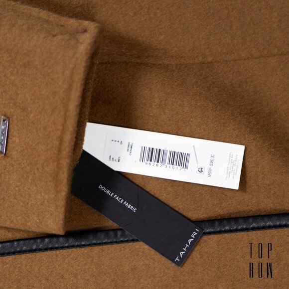 Tahari Women's Black Juliette Double Face Wool Belted Coat with Faux Leather - Picture 8 of 12